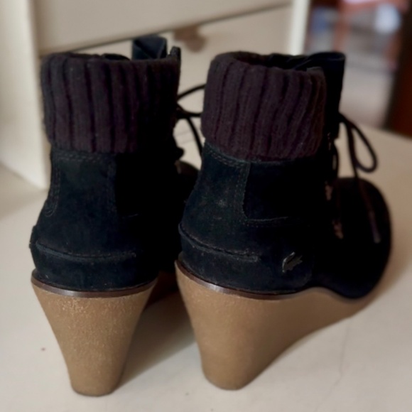 Lacoste black Suede lace up Wedge Boots Size 7 - Picture 2 of 5